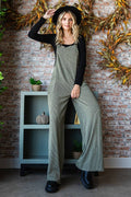 5-Rib Knit Wide Leg Adjustable Strap Overall Jumpsuit