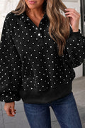 12-Polka Dot Button Collar Mockneck Sweatshirt