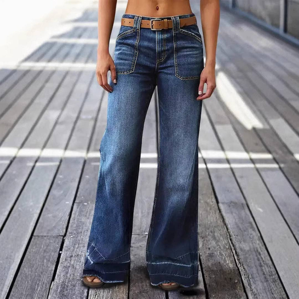 22 - Vintage Washed High Waist Wide Leg Denim Jeans