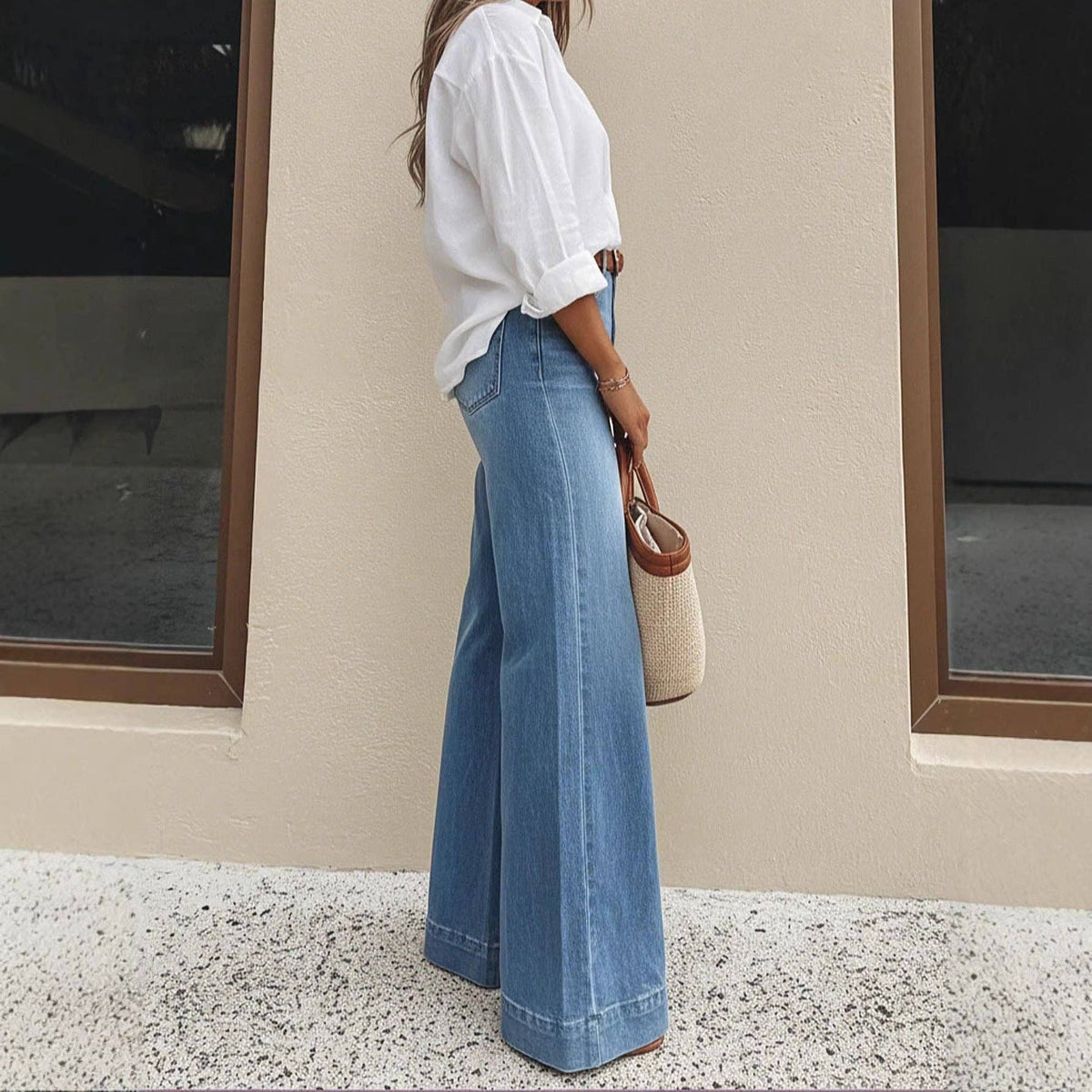 19- Washed High Waist Wide Leg Jeans Relaxed Fit
