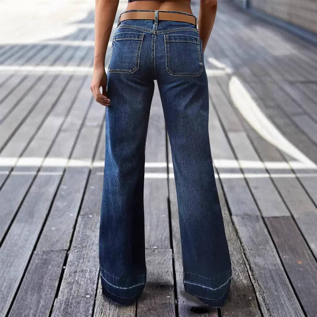 22 - Vintage Washed High Waist Wide Leg Denim Jeans