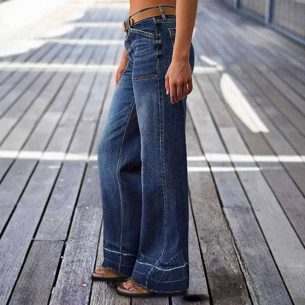22 - Vintage Washed High Waist Wide Leg Denim Jeans
