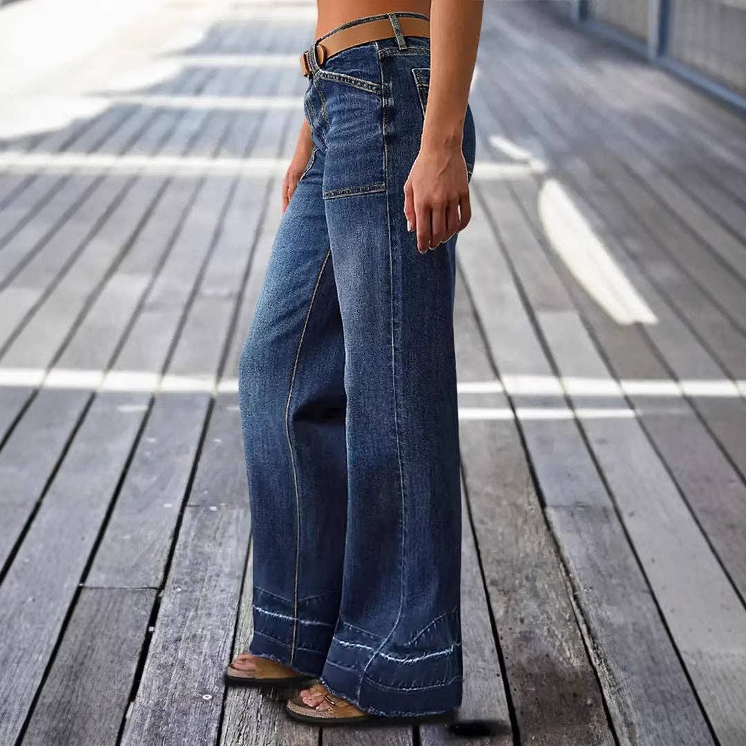22 - Vintage Washed High Waist Wide Leg Denim Jeans