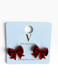 19 – Football Bow Stud- Red & Blk