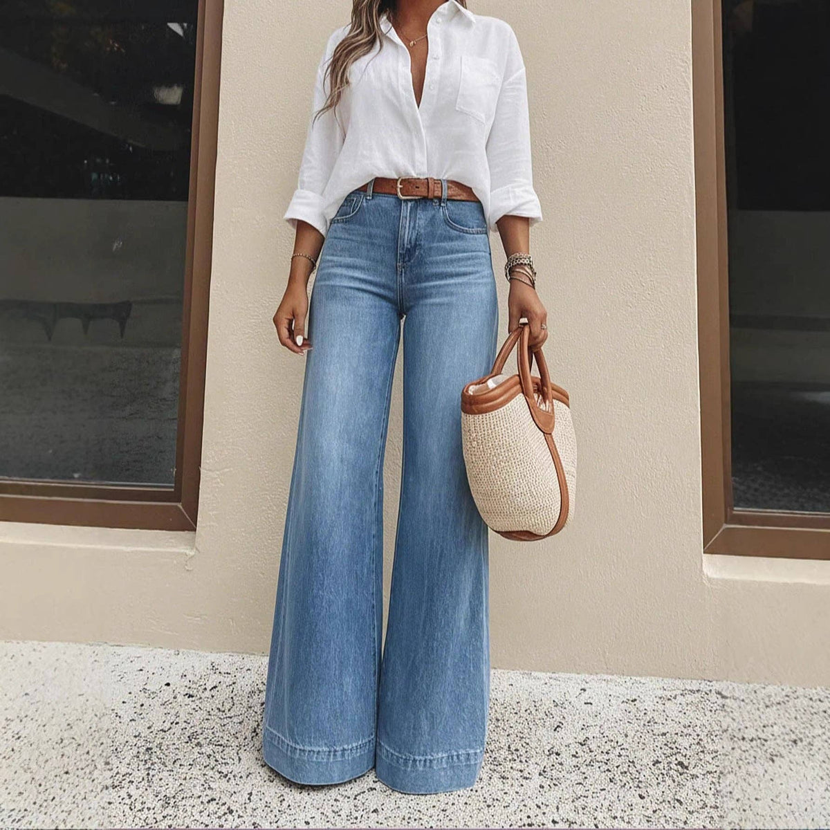 19- Washed High Waist Wide Leg Jeans Relaxed Fit
