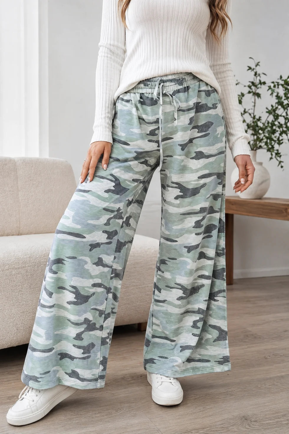 Green Camo Wide Leg Pants