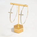 76 – Rhinestone Cross Hoops~Gold