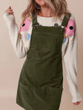 Solid Corduroy Front Pocket Sleeveless Overall Dress