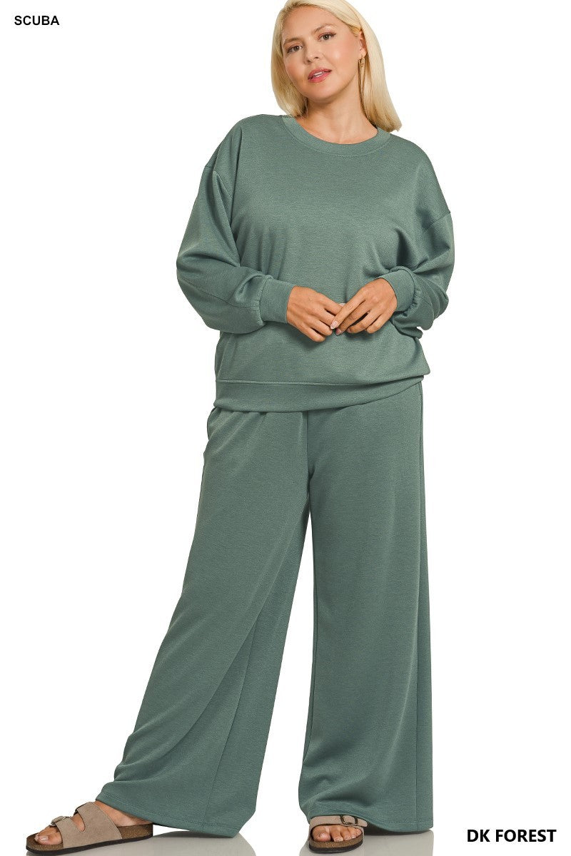 F - Plus scuba crewneck longsleeve pullover & pants set ROTP-4055X5