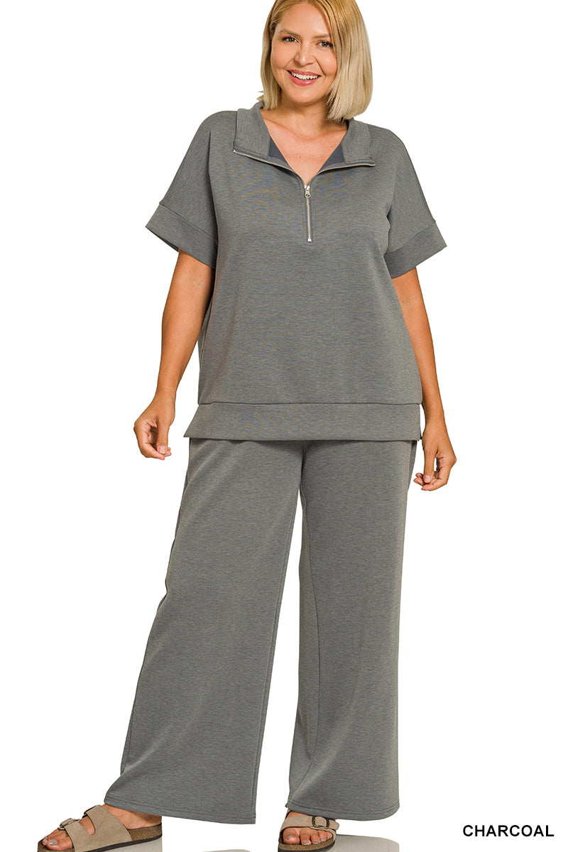 E- Plus scuba high neck half zip top & pants set  ROTP-4136X5