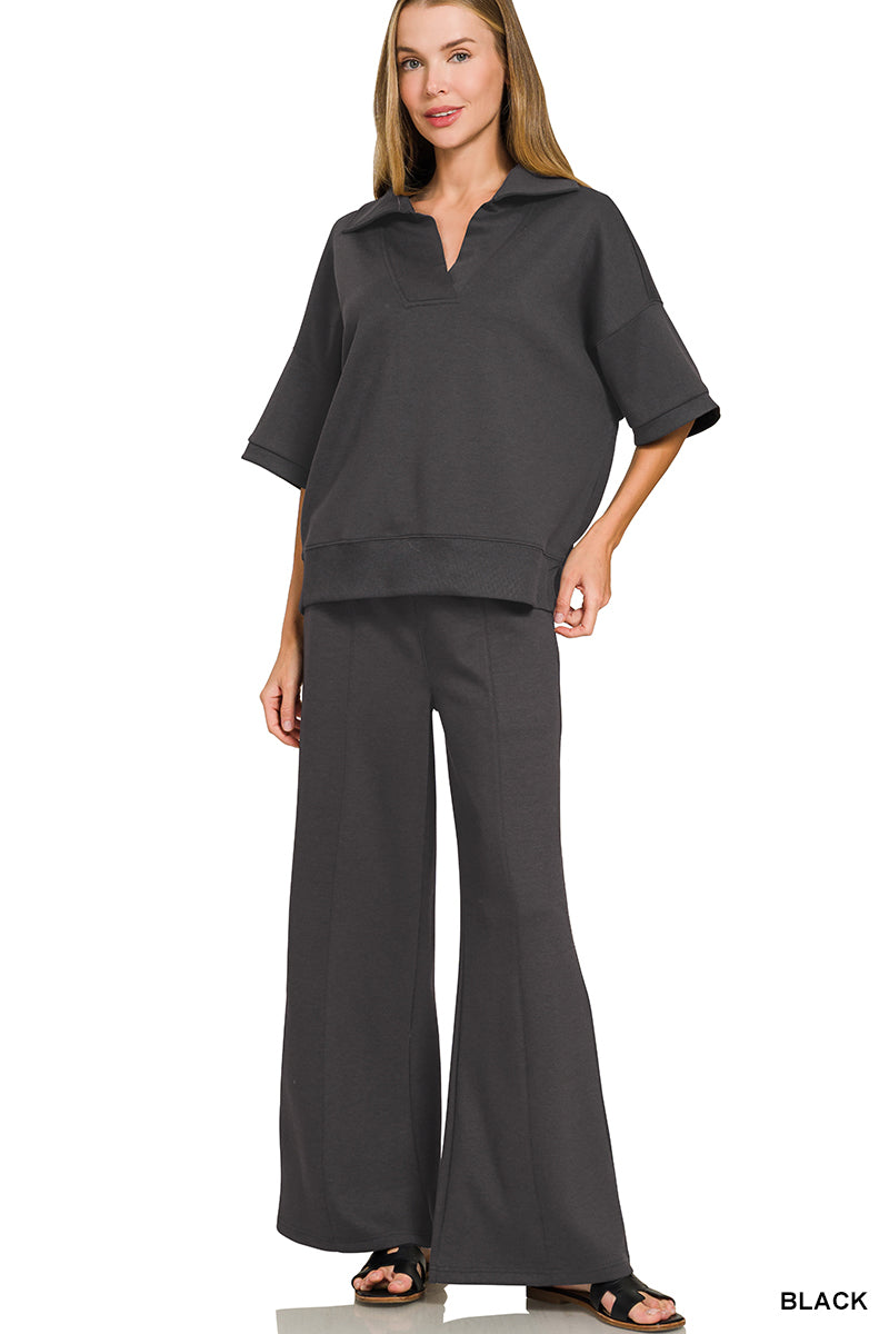 B-Scuba Collared Short Sleeve Pullover & Center Seam Pants Set