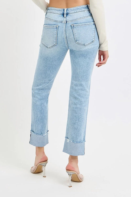 1-RISEN Light Wash Tummy Control High-Rise Straight Leg Jeans – RDP5877