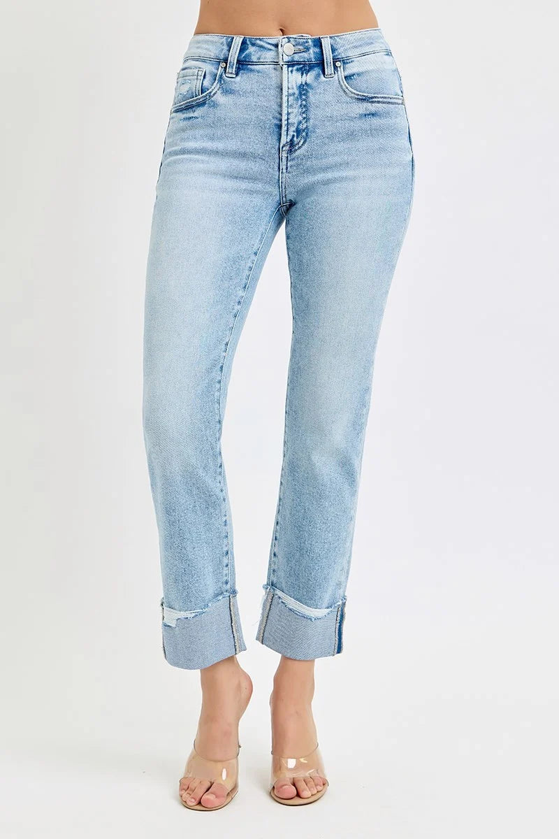 1-RISEN Light Wash Tummy Control High-Rise Straight Leg Jeans – RDP5877