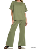 A - Scuba curved hem short sleeve top & pants set ROTP-4133Y