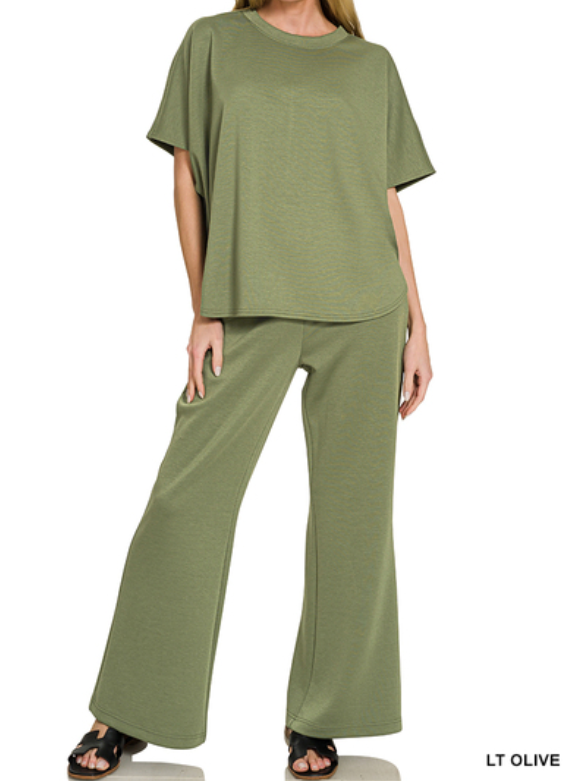 A - Scuba curved hem short sleeve top & pants set ROTP-4133Y