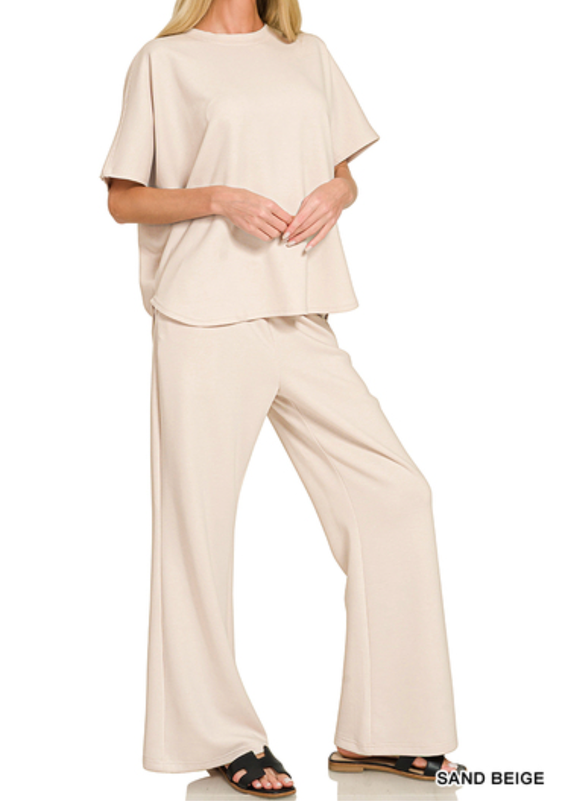 A - Scuba curved hem short sleeve top & pants set ROTP-4133Y