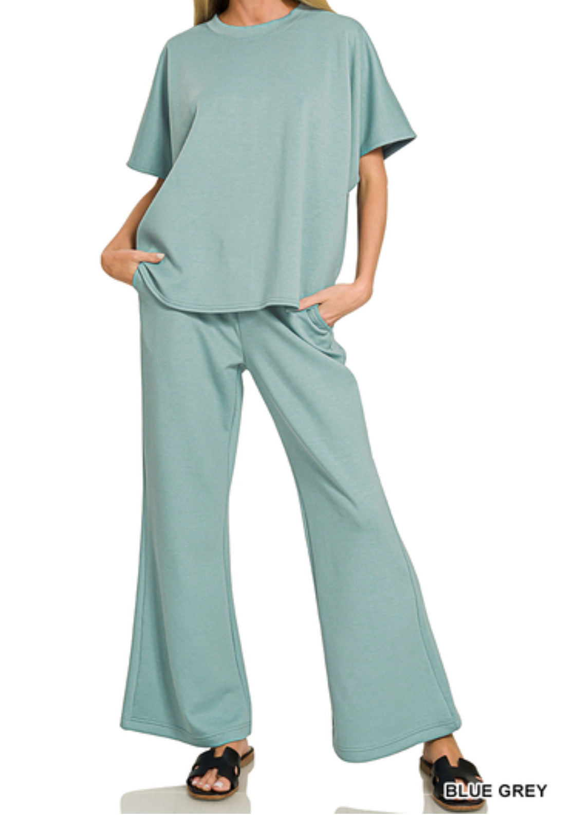 A - Scuba curved hem short sleeve top & pants set ROTP-4133Y