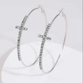 77 – Rhinestone Cross Hoops~Silver