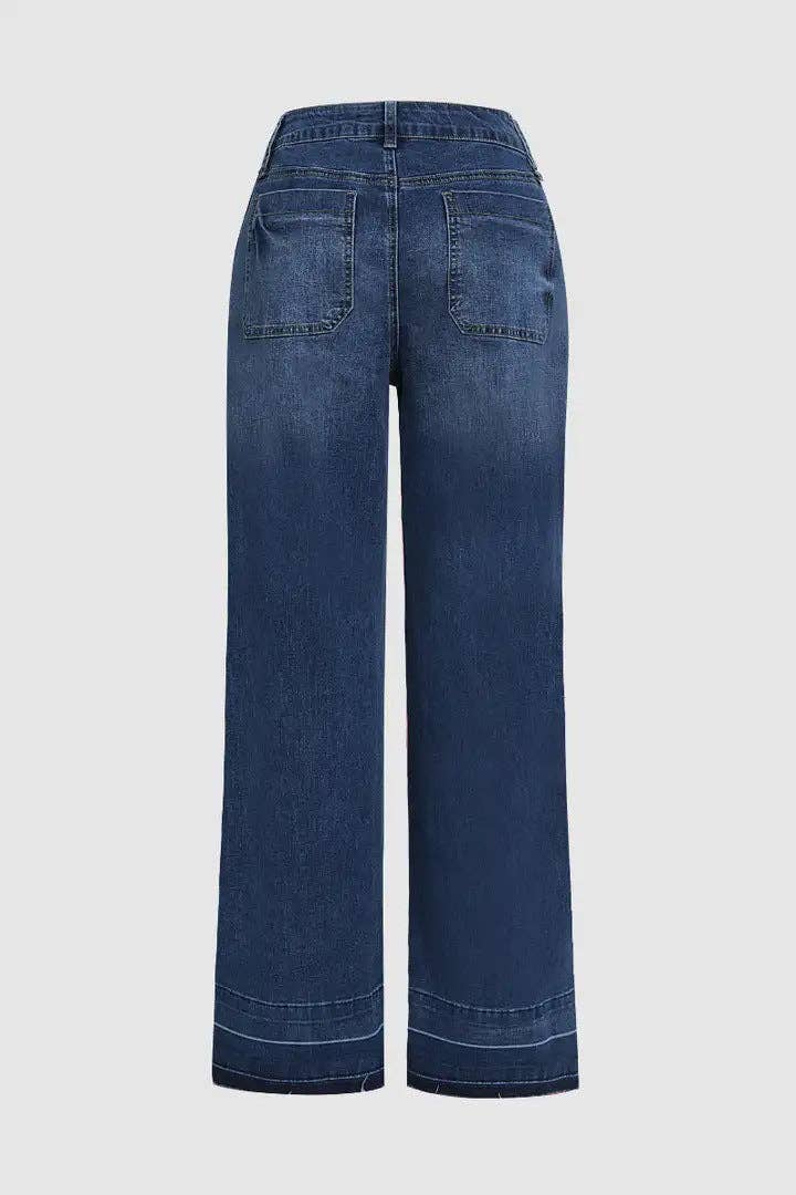 22 - Vintage Washed High Waist Wide Leg Denim Jeans
